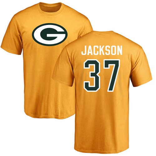Men Green Bay Packers Gold #37 Jackson Josh Name And Number Logo Nike NFL T Shirt->green bay packers->NFL Jersey